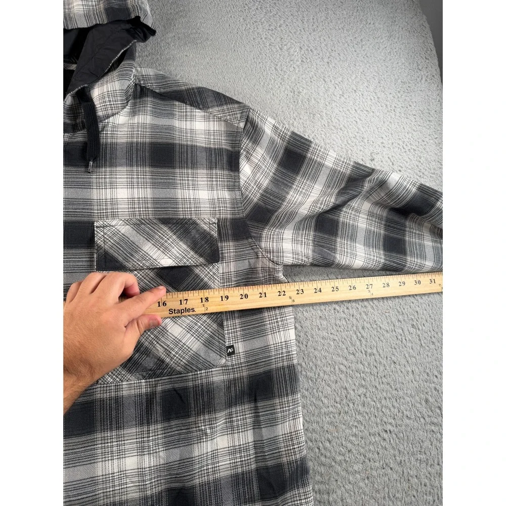 Burton Analog Kaiden Flannel Jacket Men Large Grey Black Plaid Hooded Zip Skater